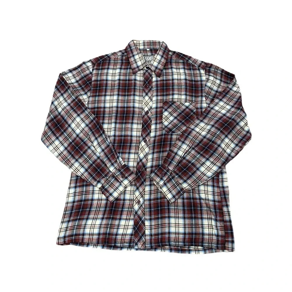 Vintage light weight Saxon Cream, Blue, and Red Plaid Button Down Size Medium